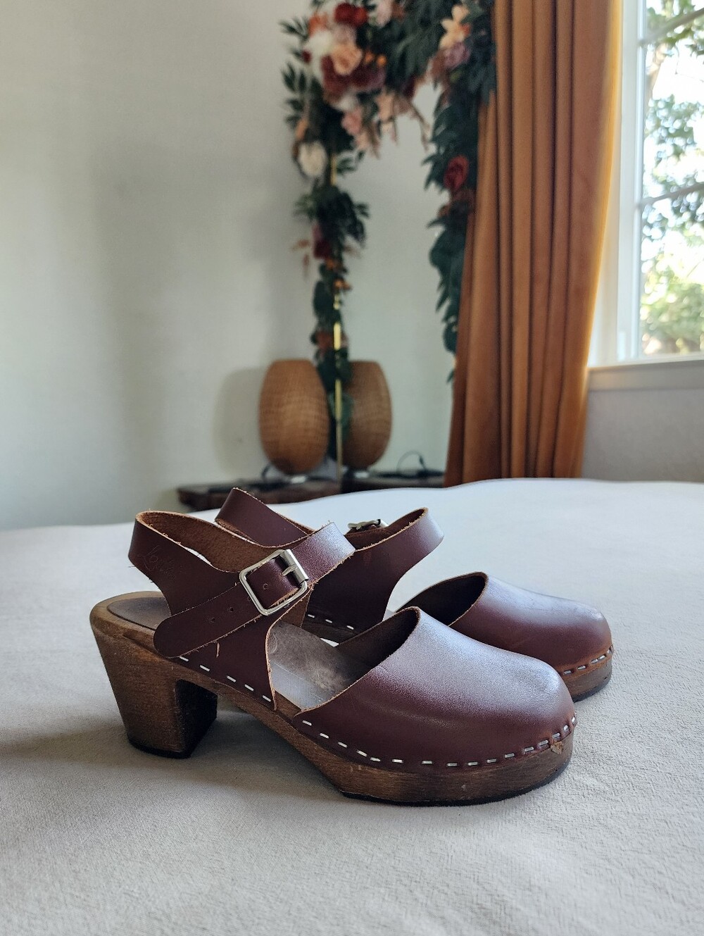 Lotta Stockholm Highwood Brown Leather Clog Heels with Ankle Strap